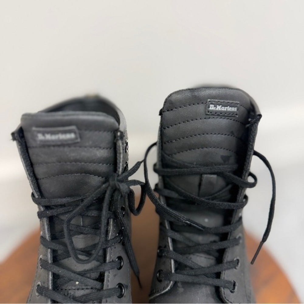 Dr. Martens Sheridans / Black High-Top Lace Sneakers with Yellow Stitching - Picture 5 of 16